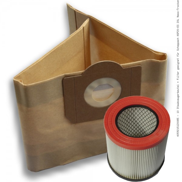 10 Staubsaugerbeutel + Filter geeignet für Scheppach ASP20-ES 20L Nass-Trockensauger